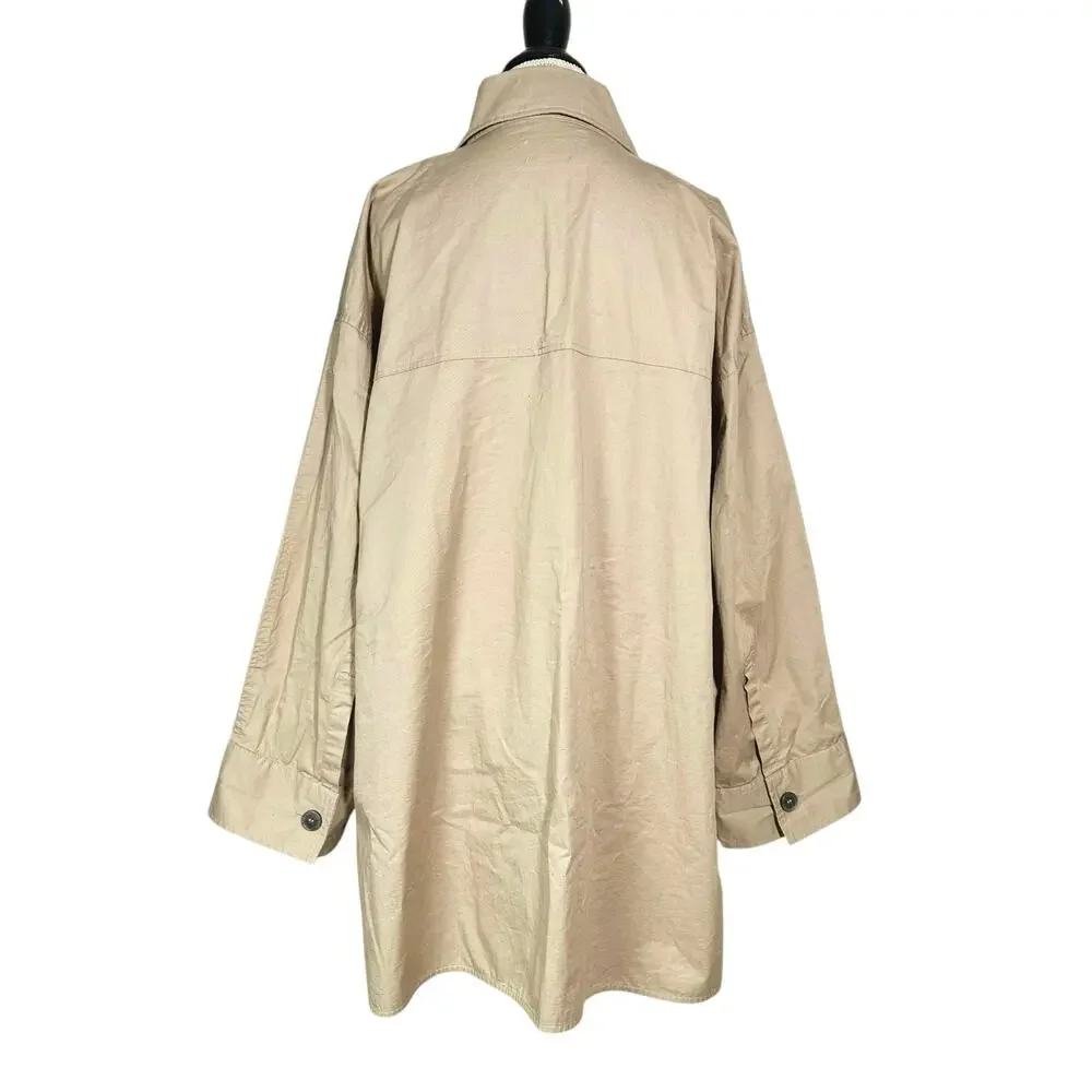 H&M | Women | Neutral Tan Cotton Twill Safari Utility Shirt Jacket | Size XL